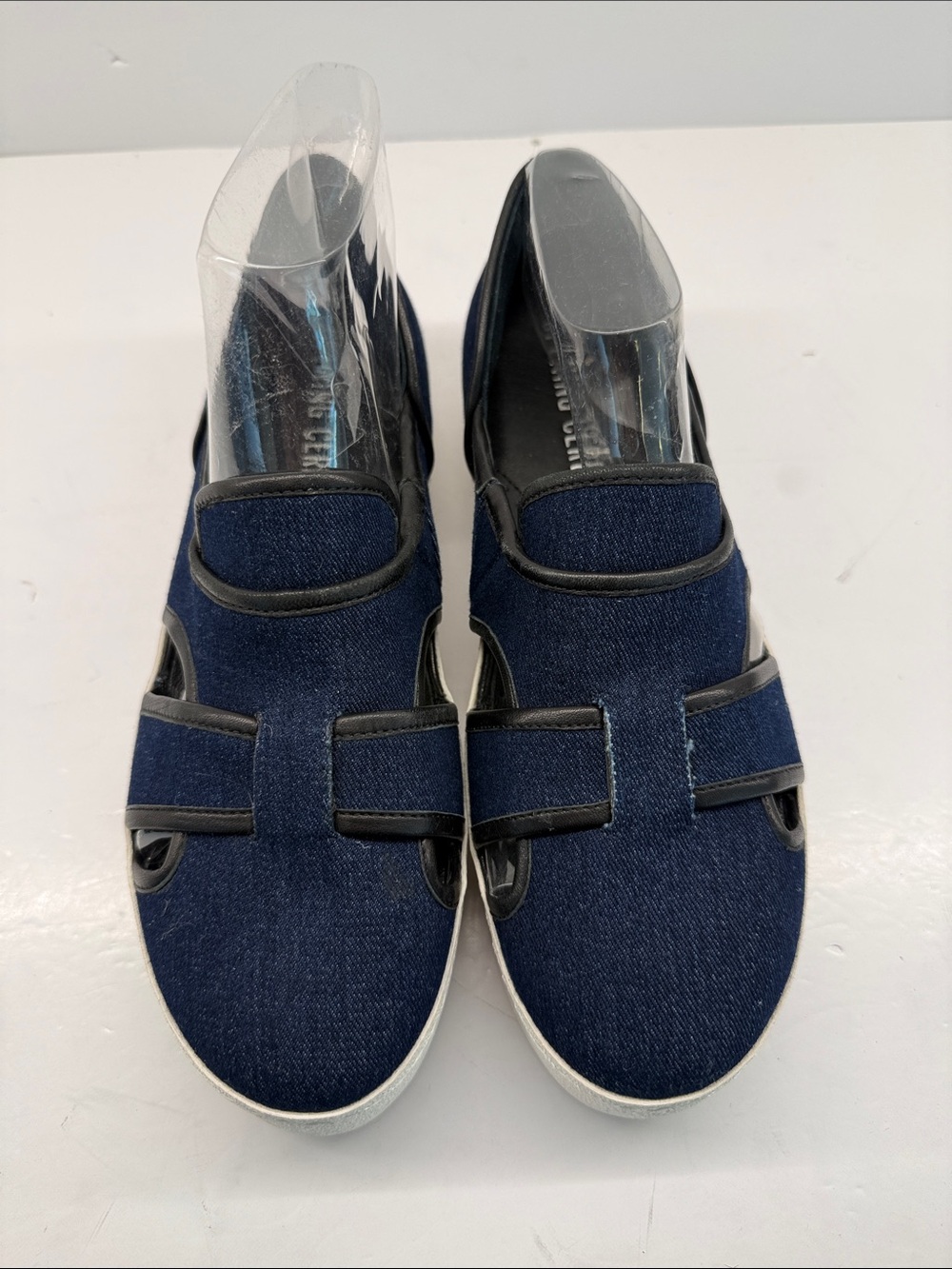 Opening Ceremony Navy Denim Slip-On Loafers with Strap Detail